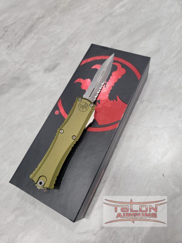 Microtech Knife Hera II Mini OTF Automatic Knife OD Green 3" Dagger Serrated Satin 1702M-5OD