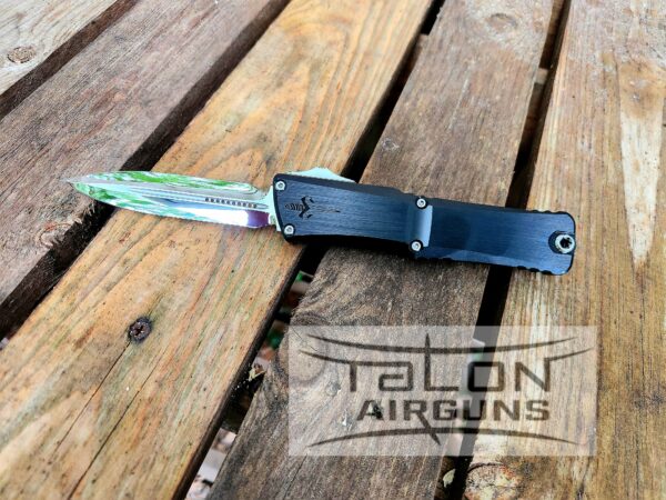 COMBAT TROODON LT – DOUBLE EDGE MIRROR POLISH HEFTED BLACK ANODIZED ALLOY HARD CUT STAINLESS W/ BLUE TITANIUM ACCENT - Image 2